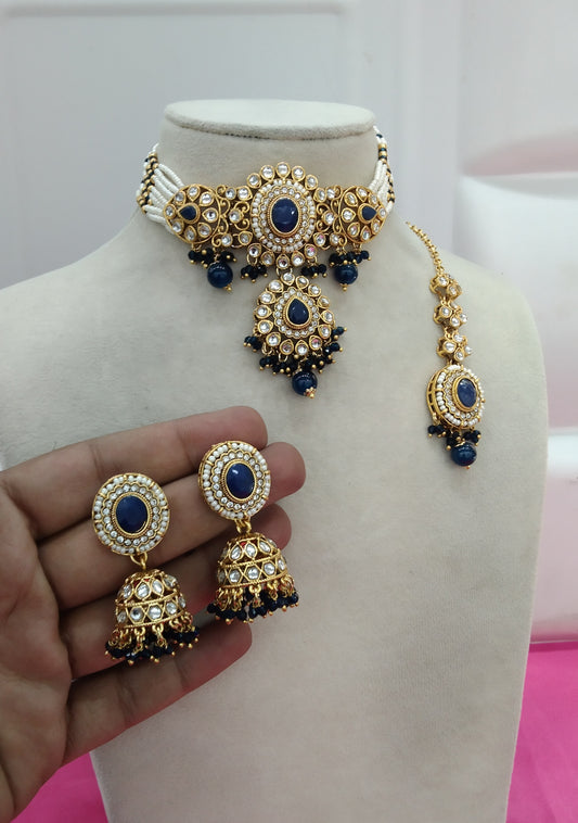 Blue Kundan Choker Jewellery Farhat Set
