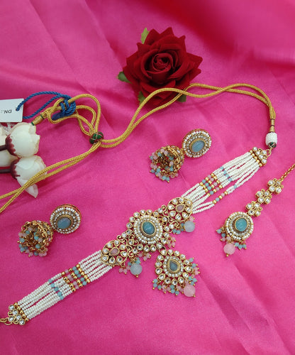 Sea Green Pink Kundan Choker Jewellery Farhat Set