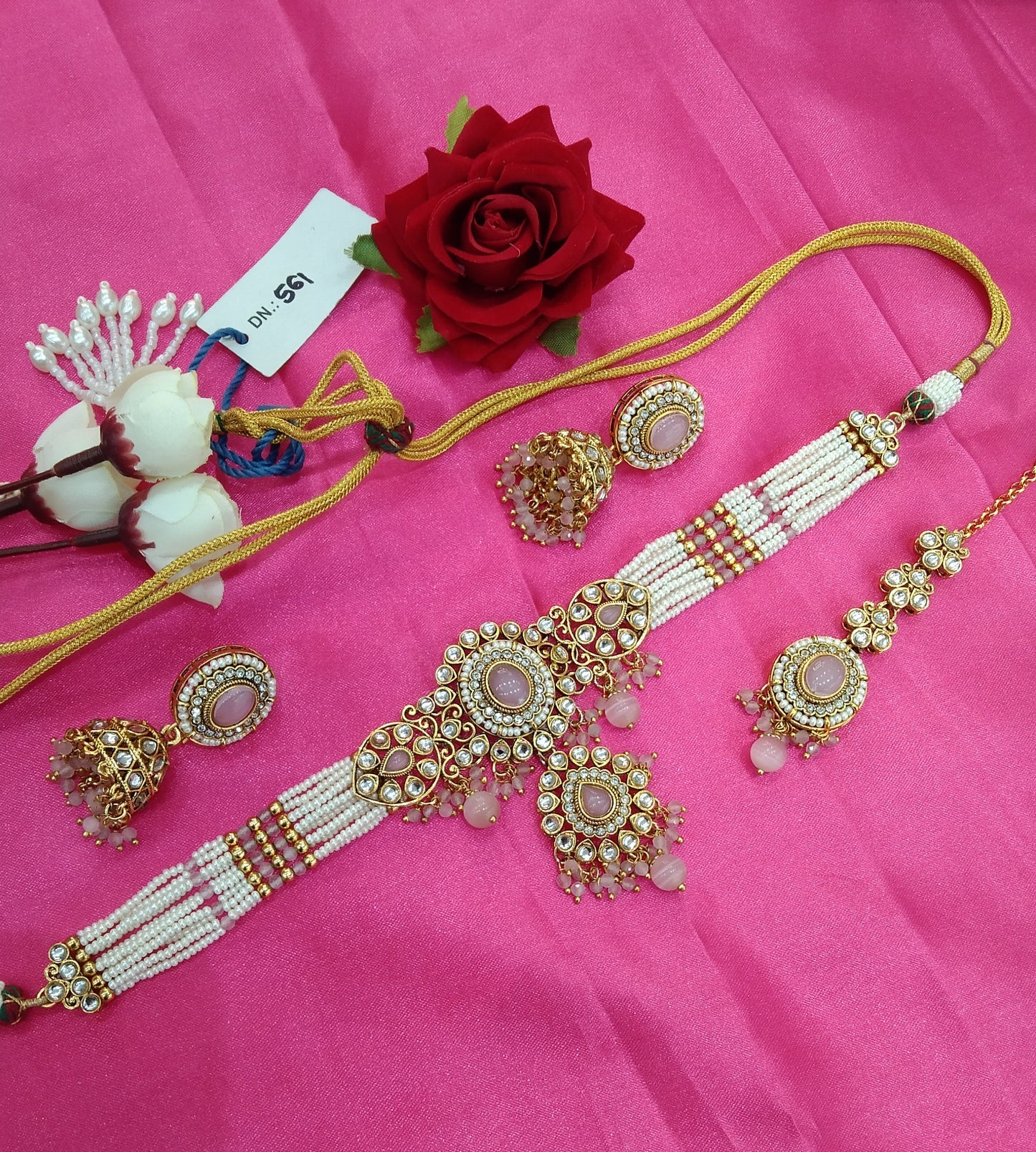 Baby Pink Kundan Choker Jewellery Farhat Set