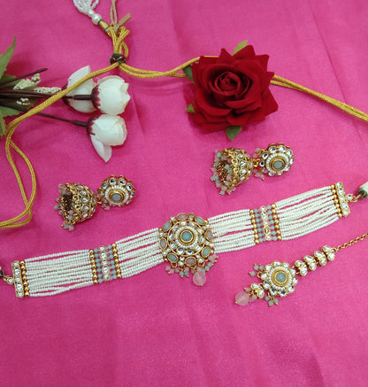 Mint Pink  Kundan Choker Jewellery Faaz Set