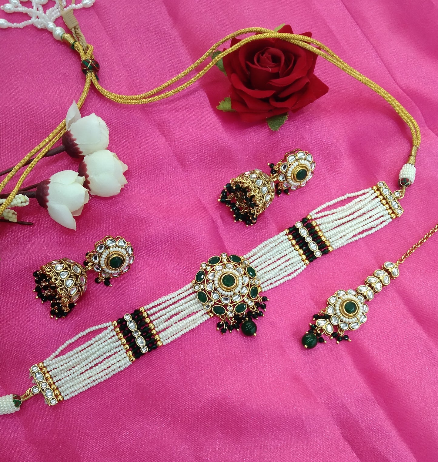 Green  Kundan Choker Jewellery Faaz Set