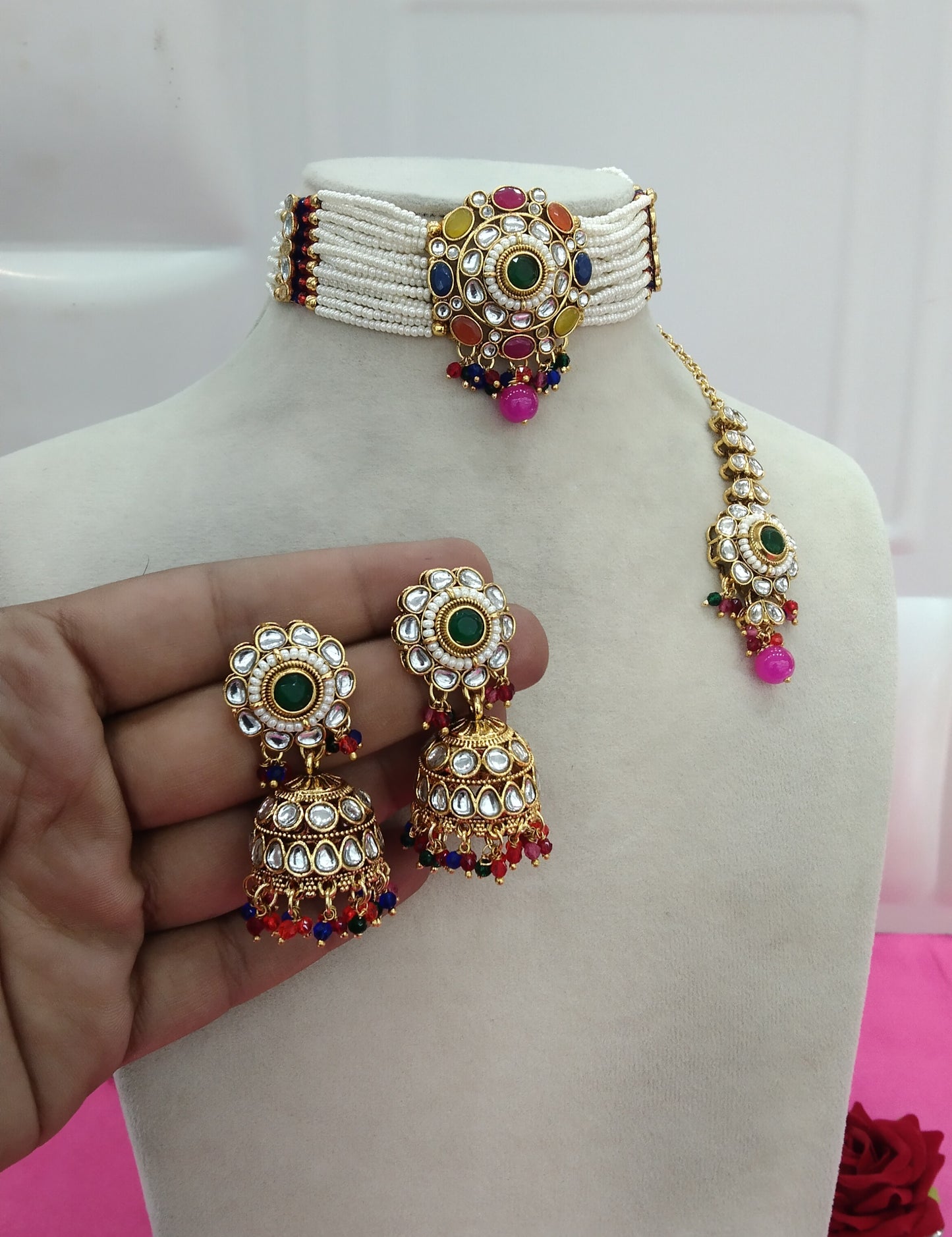 Multi Colur  Kundan Choker Jewellery Faaz Set