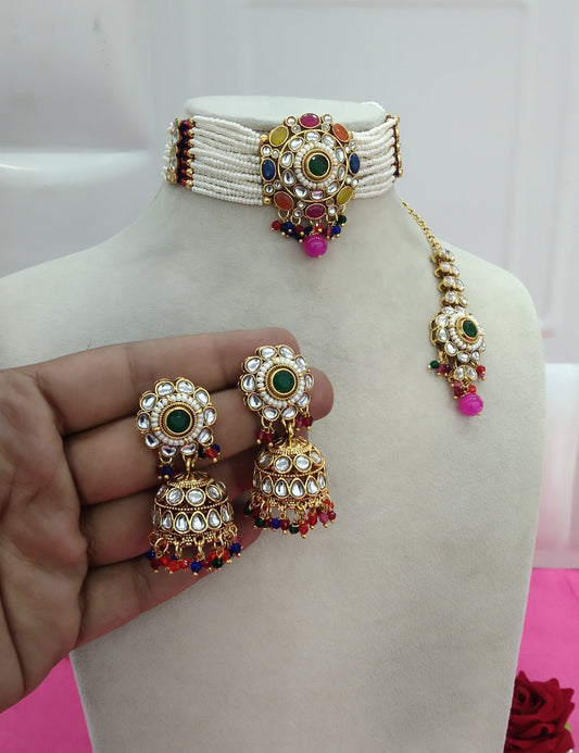 Multi Colur  Kundan Choker Jewellery Faaz Set