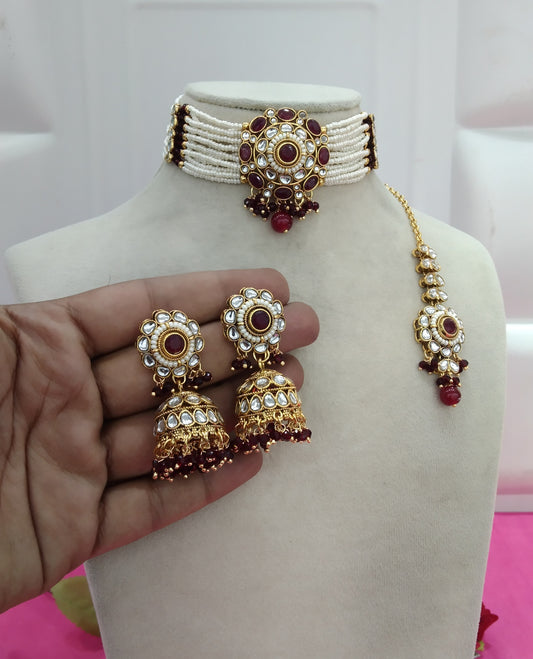 Maroon  Kundan Choker Jewellery Faaz Set
