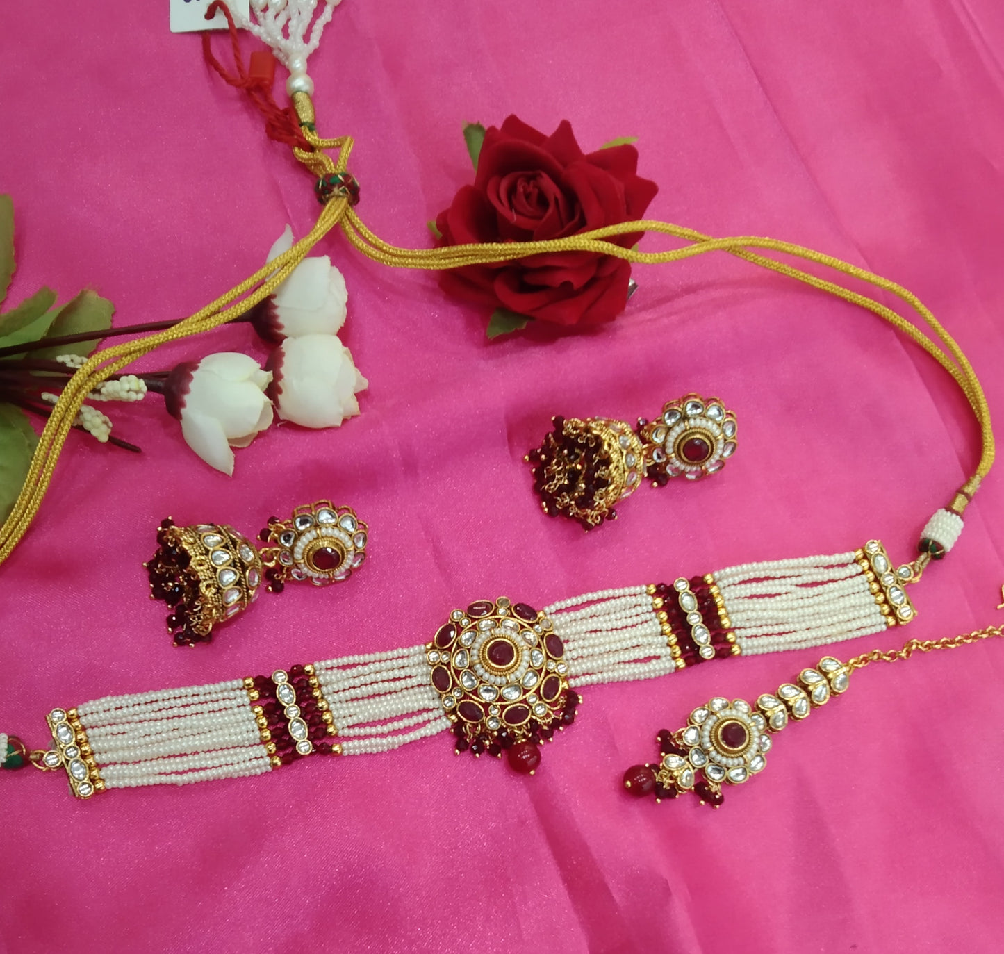 Maroon  Kundan Choker Jewellery Faaz Set