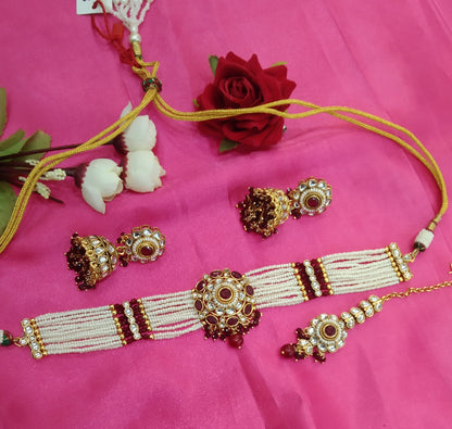 Maroon  Kundan Choker Jewellery Faaz Set