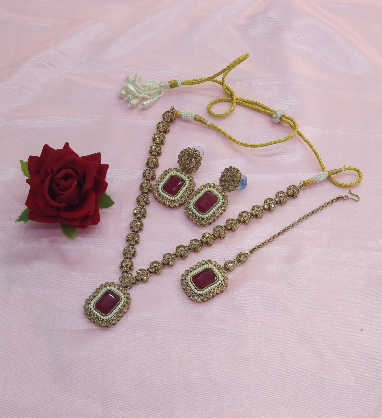 Maroon Necklace Jewellery Rishi Set