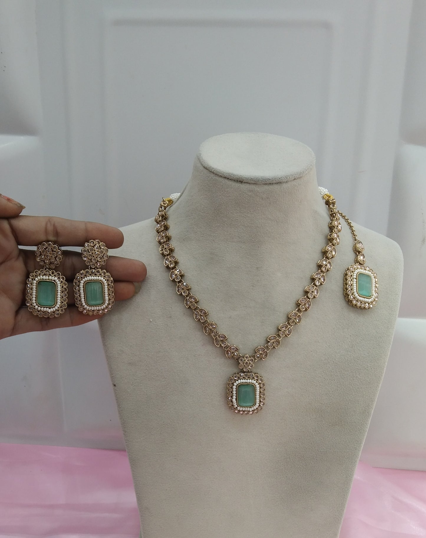 Sea Green Necklace Jewellery Rishi Set