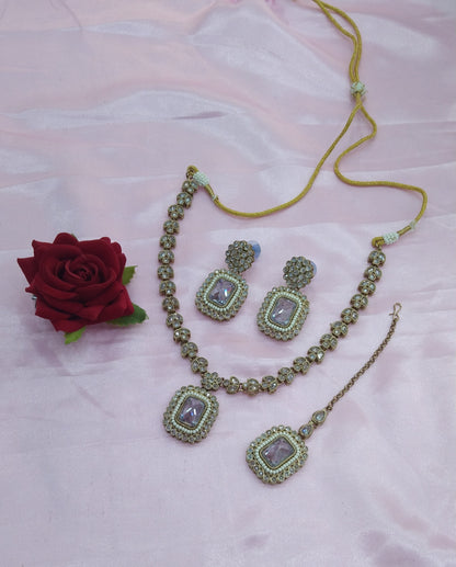 Gold  White Necklace Jewellery Rishi Set