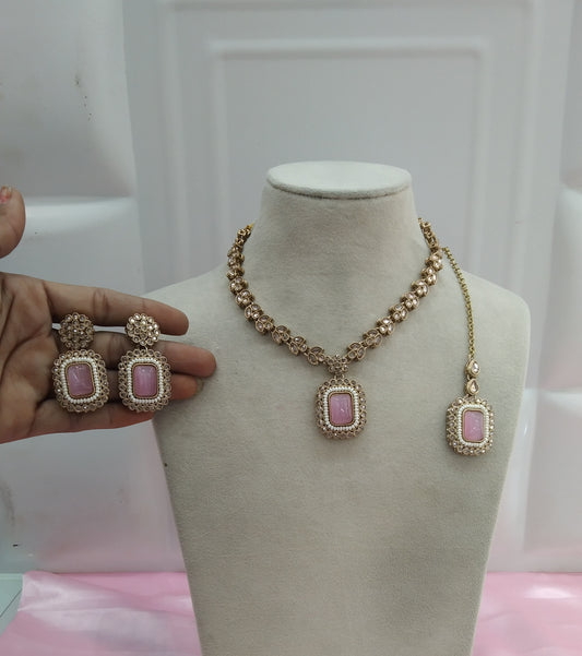 Baby Pink Necklace Jewellery Rishi Set