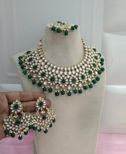 Green Kundan Necklace Jewellery Heli Set