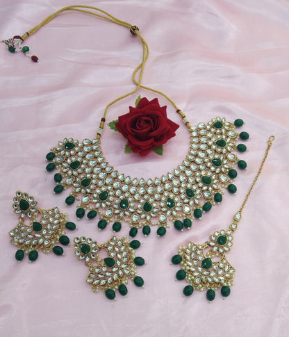 Green Kundan Necklace Jewellery Heli Set