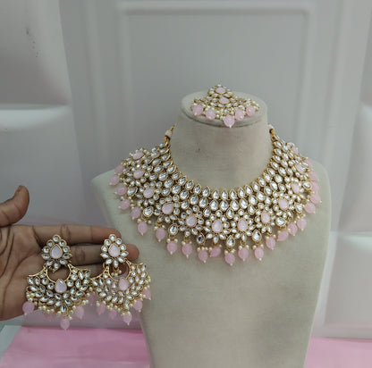 Pink Kundan Necklace Jewellery Heli Set
