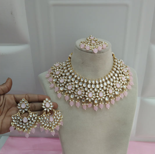 Pink Kundan Necklace Jewellery Heli Set