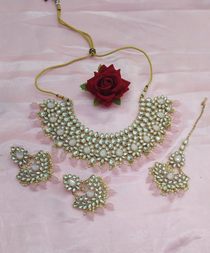 Pink Kundan Necklace Jewellery Heli Set