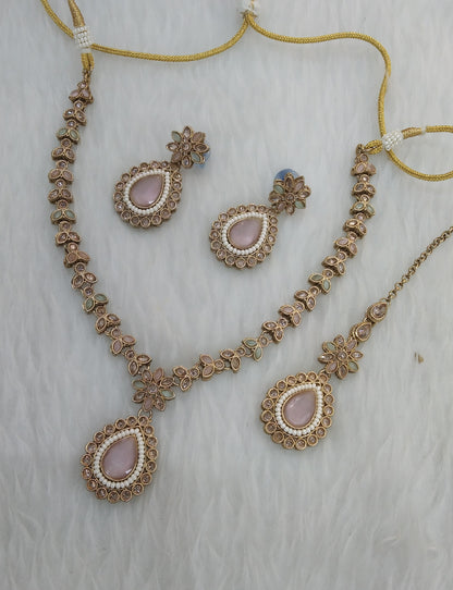 Mint Pink Necklace Jewellery Rishi Set