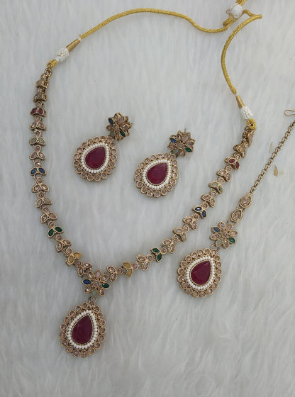 Maroon Necklace Jewellery Rishi Set