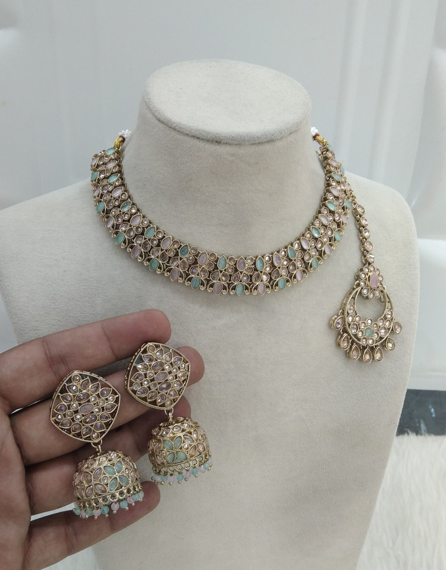 Mint Pink Necklace Jewellery Niti Set