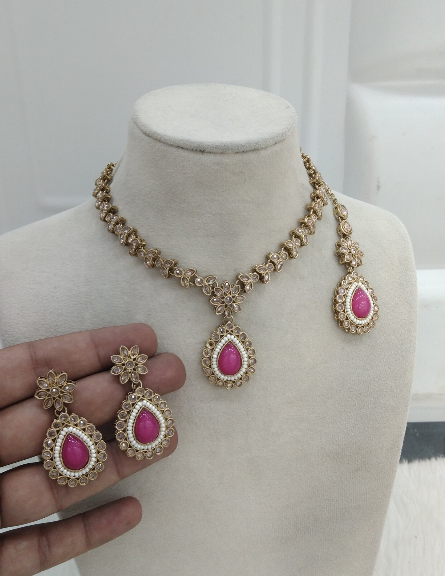 Hot Pink Necklace Jewellery Rishi Set