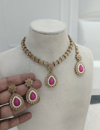 Hot Pink Necklace Jewellery Rishi Set