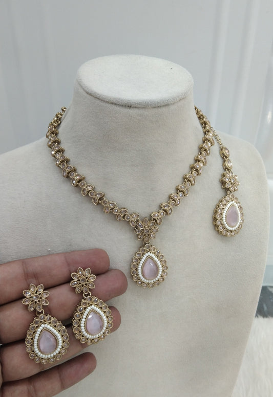 Baby Pink Necklace Jewellery Rishi Set