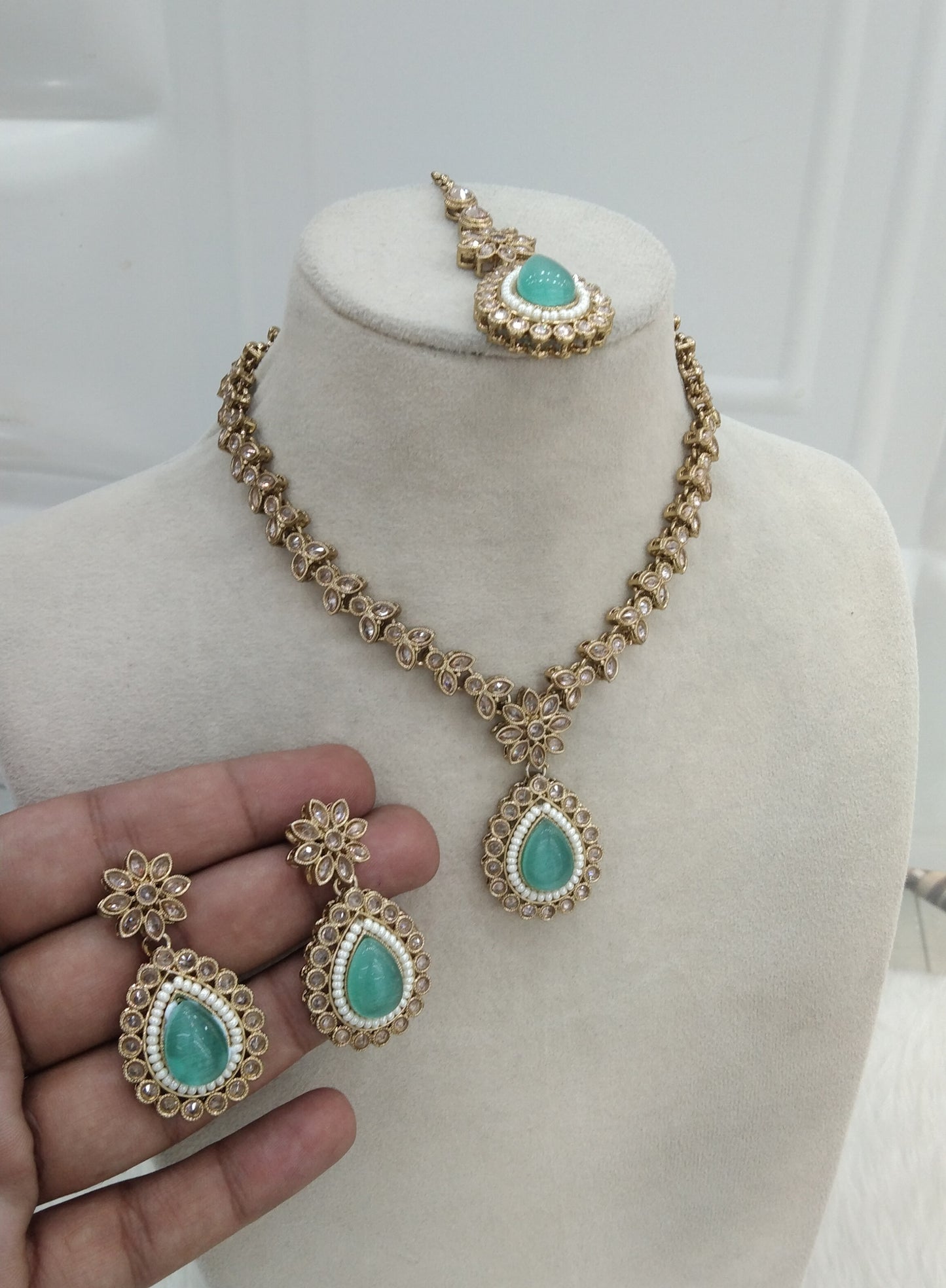 Sea Green Necklace Jewellery Rishi Set