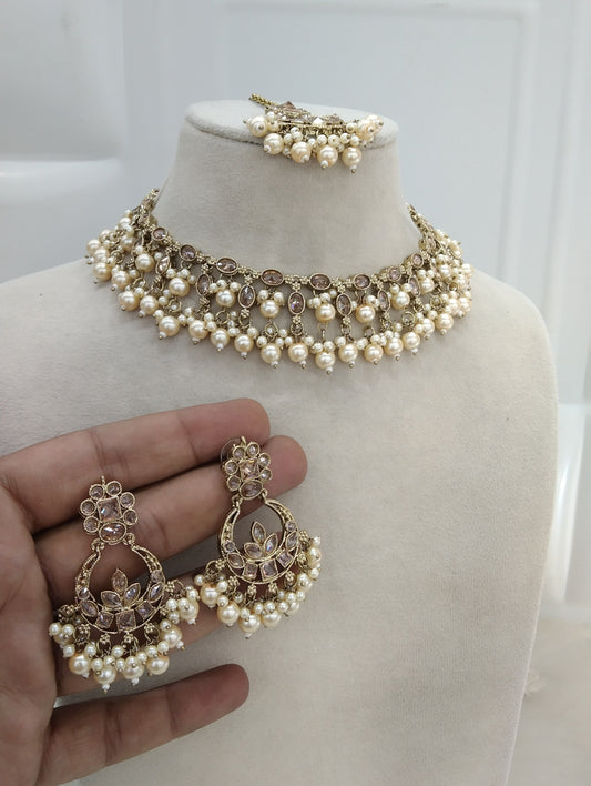 Antique golden Necklace Indian Jewellery Chavi Set