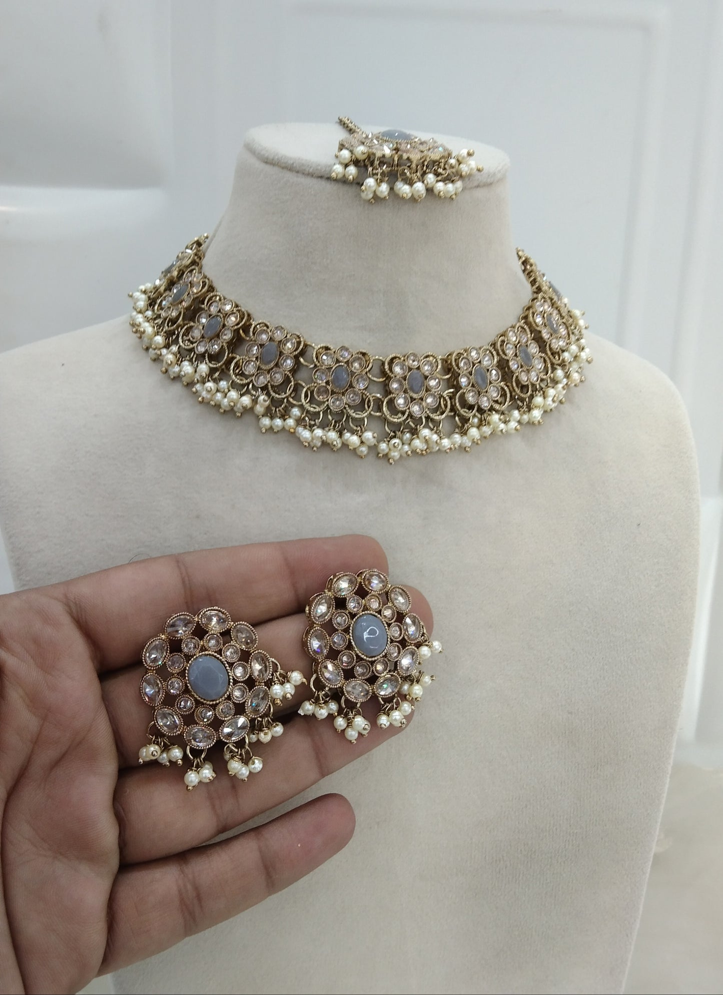 Grey Necklace Indian Jewellery Chavi Set