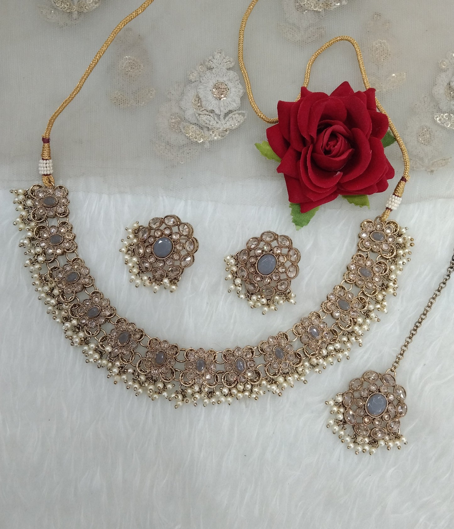 Grey Necklace Indian Jewellery Chavi Set