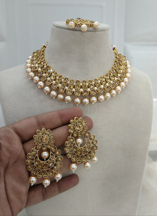 Antique Golden Necklace Indian Jewellery Ritu Set