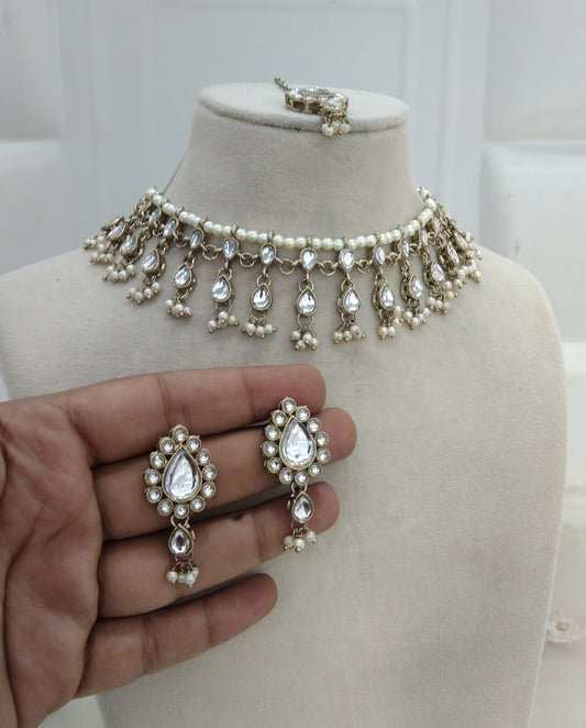 Antique White Necklace Indian Jewellery Titu Set