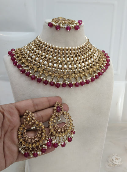Maroon Necklace Indian Jewellery Shnu Set