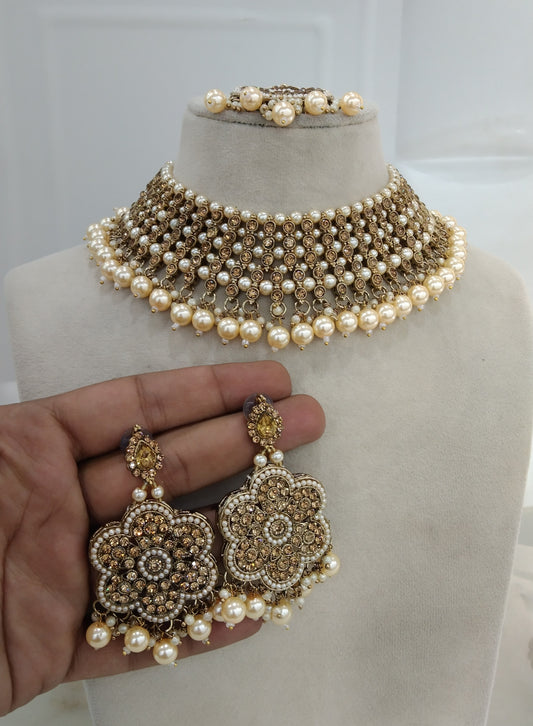 Antique golden Necklace Indian Jewellery Ritu Set