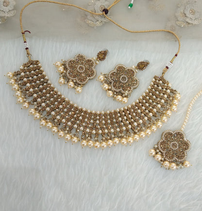 Antique golden Necklace Indian Jewellery Ritu Set