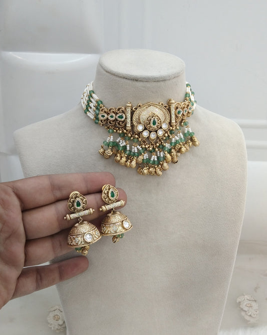 Sage Green polki Kundan Choker Jewellery jasika Set