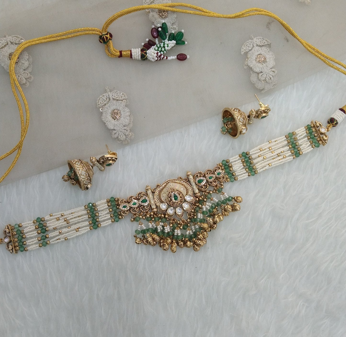 Sage Green polki Kundan Choker Jewellery jasika Set