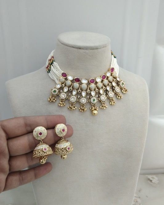 Majenta polki Kundan Choker Jewellery jasika Set (Copy)