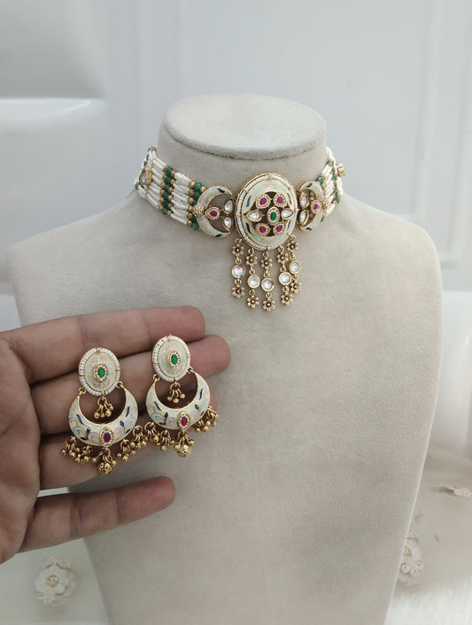 Multi color polki Kundan Choker Jewellery jasika Set