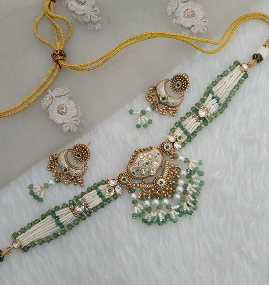 Sage Green polki Kundan Choker Jewellery jasika Set