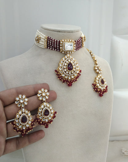 Maroon Kundan Choker Jewellery Kalu Set