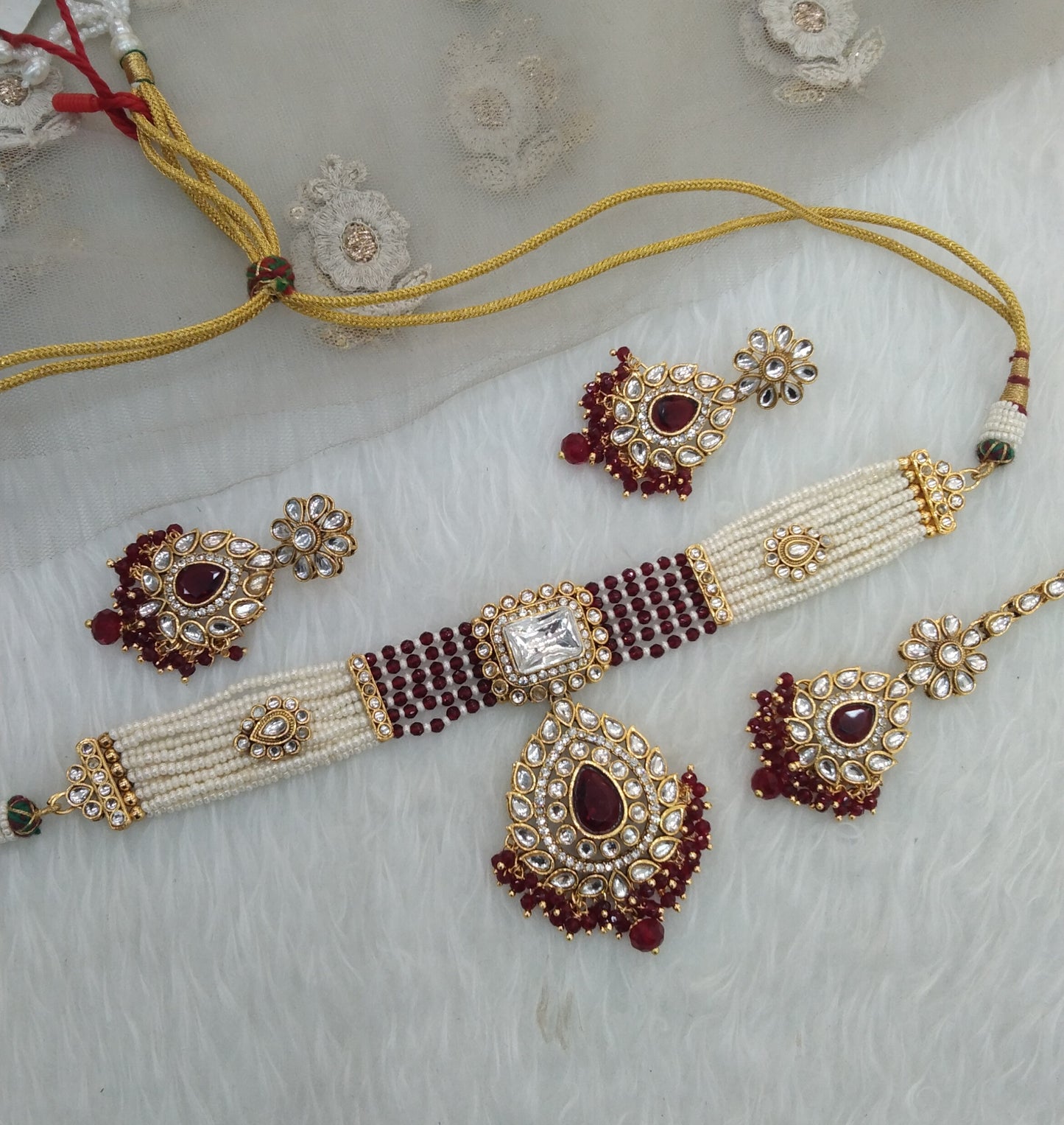 Maroon Kundan Choker Jewellery Kalu Set