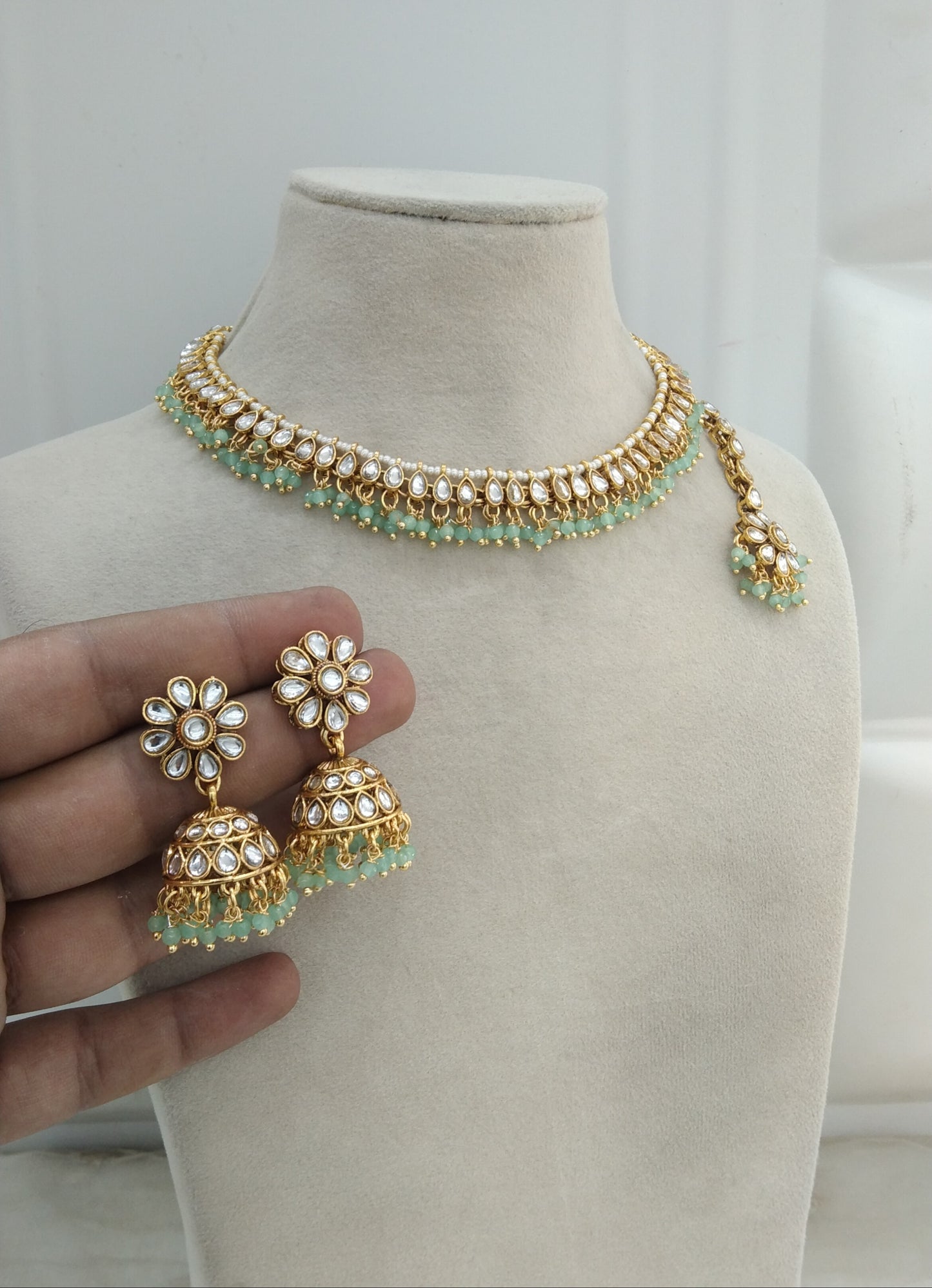 Pista Kundan Necklace Jewellery Komal Set