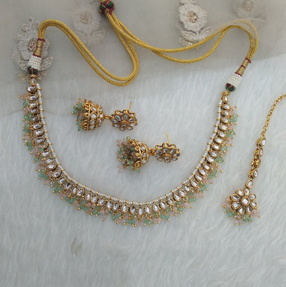 Mint pink Kundan Necklace Jewellery Komal Set