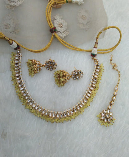 Yellow Kundan Necklace Jewellery Kavini Set
