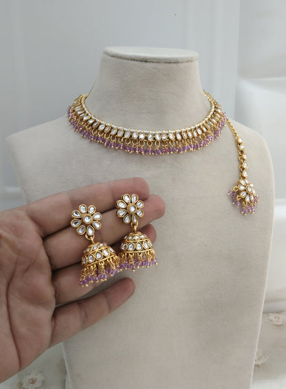 Laveder Kundan Necklace Jewellery Kavini Set