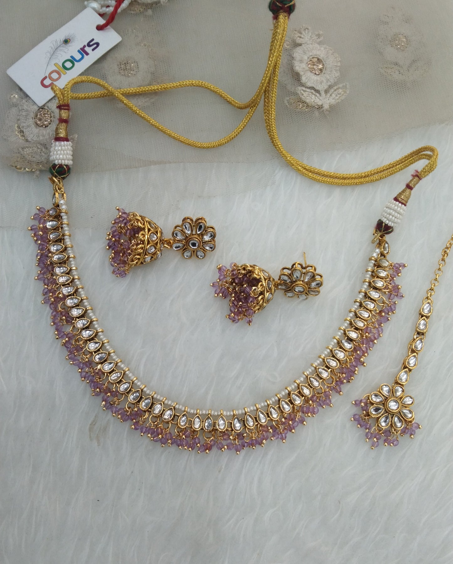 Laveder Kundan Necklace Jewellery Kavini Set