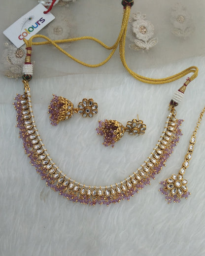 Laveder Kundan Necklace Jewellery Kavini Set