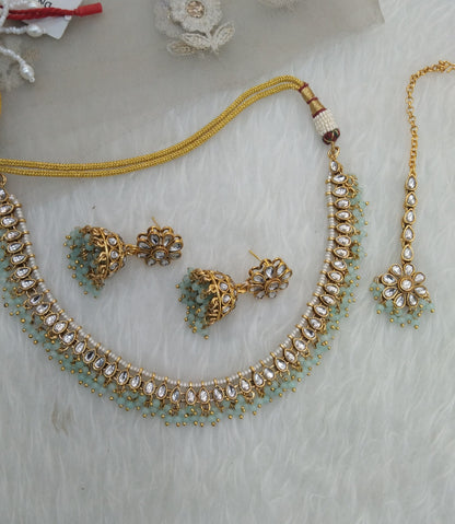 Sky Blue Kundan Necklace Jewellery Kavini Set