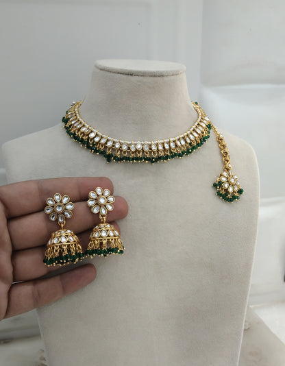 Green Kundan Necklace Jewellery Kavini Set