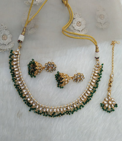 Green Kundan Necklace Jewellery Kavini Set